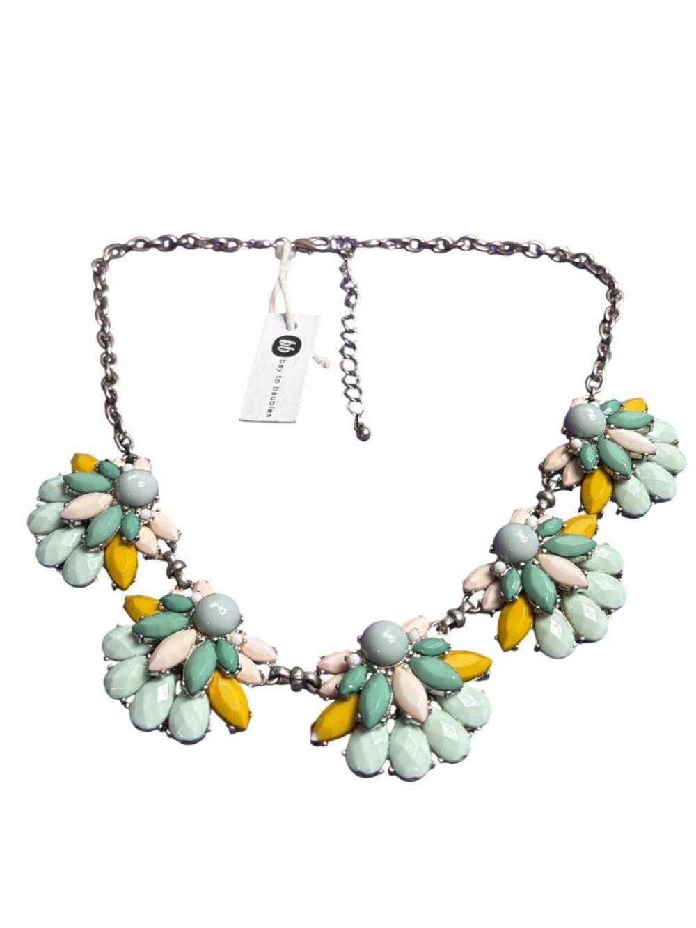 Bay to Baubles Rhinestone Statement Bib Necklace Green White Mustard Yellow